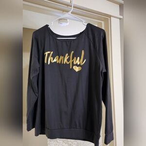 CC Boutique Faded Black Sweatshirt with "Thankful" in Gold Lettering